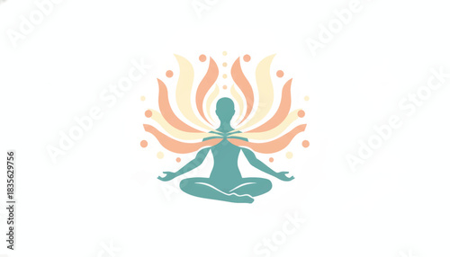 Person in a meditation lotus pose vector icon. Spiritual wellness and mental balance concept. Abstract yoga and mindfulness logo design