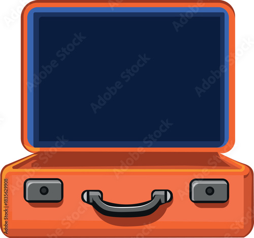 Orange open retro suitcase for travel