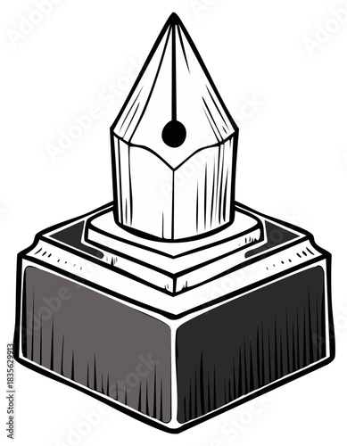 Classic inkwell with fountain pen nib an elegant illustration representing writing and creativity