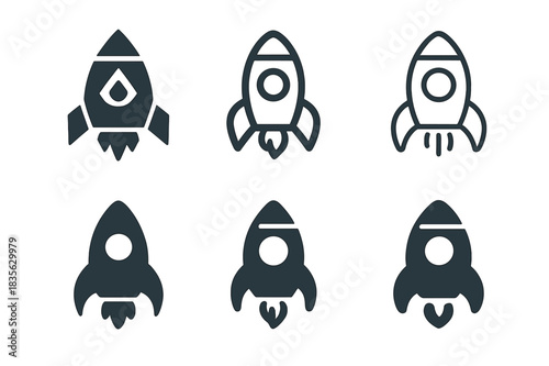 Toy Rocket Logos. Toy rocket. Icon set. Set Logo of toy rocket: mini space rocket. harmonious logo variations of the same emblematic concept, each with