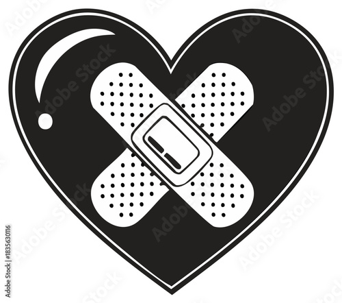 Heart symbol with medical bandage cross for healing and recovery concept