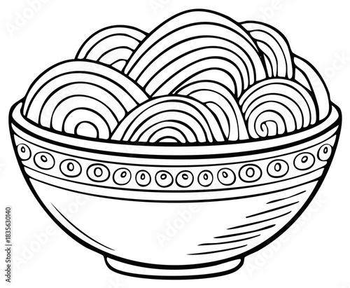 Stylized Bowl of Noodles Line Drawing Simple Food Illustration