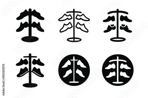 Unique Organization Logos. Unique home organization systems. Icon set. Set Logo of Unique home organization systems: rotating shoe rack. harmonious logo