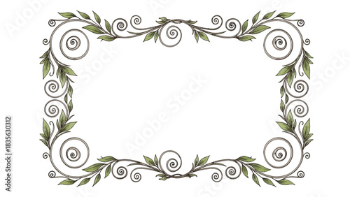 An ornate rectangular frame with swirling patterns and delicate leaf accents, perfect for elegant designs.
