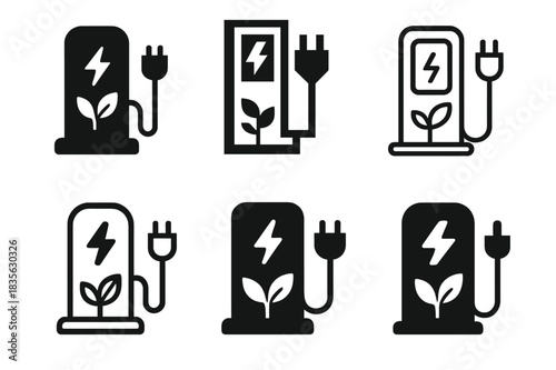 Urban Renewal Logos. Urban Renewable Projects. Icon set. Set Logo of Urban Renewable Projects: electric vehicle charging station. harmonious logo variations of