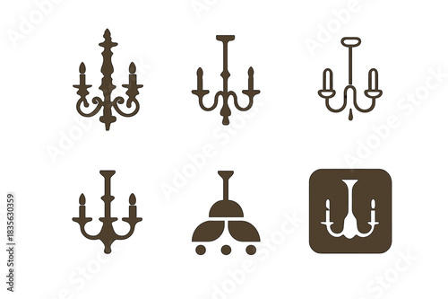 Vintage Chandelier Logos. Vintage interior. Icon set. Set Logo of vintage interior: classic chandelier. harmonious logo variations of the same emblematic