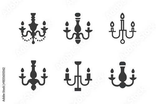 Vintage Chandelier Logos. Vintage interior. Icon set. Set Logo of vintage interior: classic chandelier. harmonious logo variations of the same emblematic