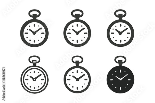 Vintage Logo Array. Vintage magazine. Icon set. Set Logo of vintage magazine: pocket watch. harmonious logo variations of the same emblematic concept (Flat