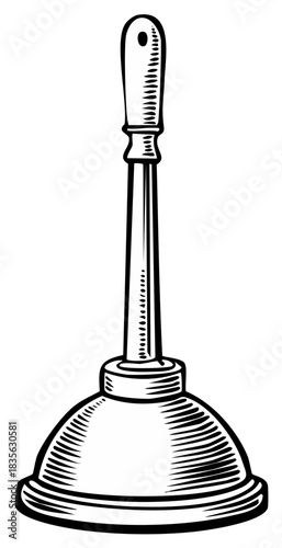 Classic Plunger Line Art Illustration for Plumbing Repair, Clogged Drains, and Home Maintenance