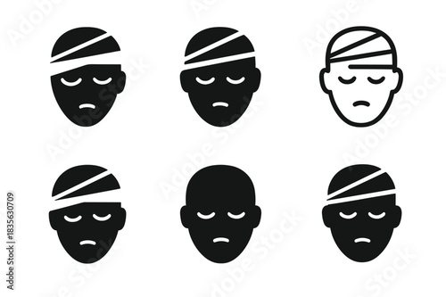 Wounded Victims Logos. Wounded Victims. Icon set. Set Logo of Wounded Victims: Head Injury Wrap. harmonious logo variations of the same emblematic concept