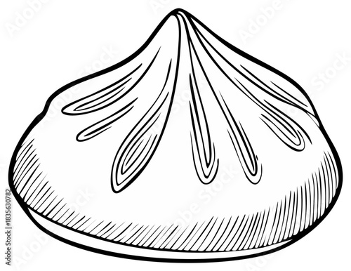 Hand-Drawn Outline of a Dumpling with Pleated Top and Hatch Marks on Base
