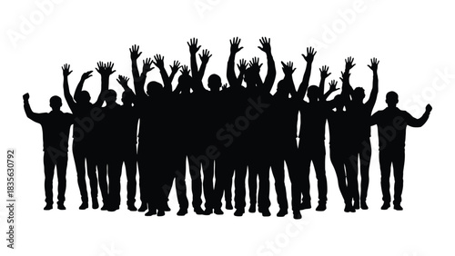 Cheering crowd silhouette isolated on white background, Vector