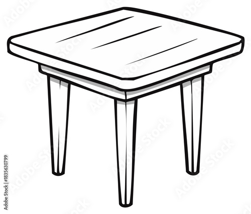 Simple square table outline, with four legs, in black and white.