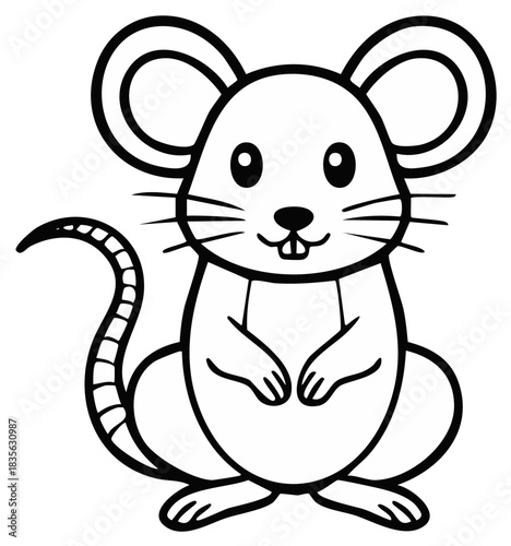 Cute cartoon mouse line art outline drawing for children's coloring book activity