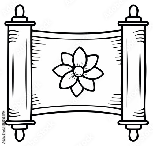 Ancient scroll with floral motif and ornamental scrollwork