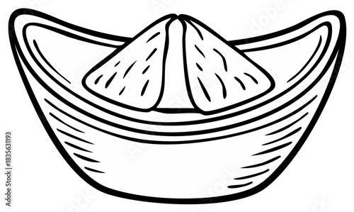 Outline of Chinese Gold Ingot with Triangular Details in a Simple Composition