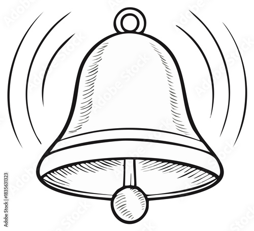 Hand drawn ringing bell with sound waves illustration