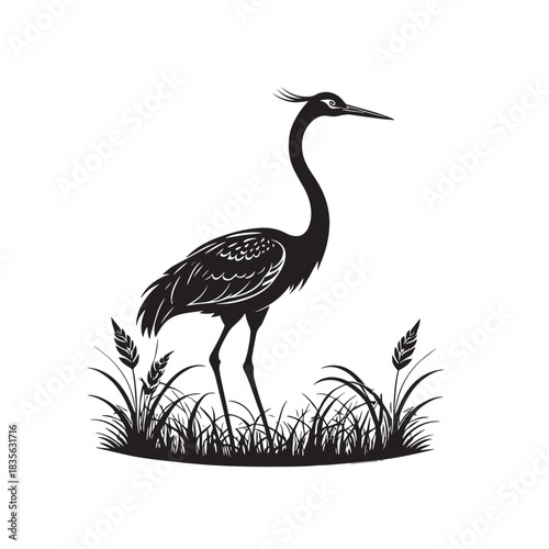Minimalist Exotic Crane Bird Vector Icon For Logo Branding And Wildlife Illustration