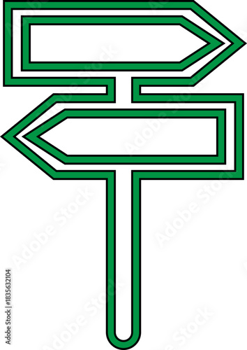 Road Sign Black and green Line Style Icon with Various Blank Direction Board Shapes and Synonym Design Elements for Navigation, Guidance, Street Signal Vector