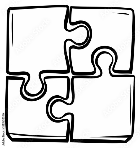 Four-piece jigsaw puzzle sketch illustration for concept teamwork or problem solving