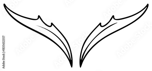Symmetrical demonic wings or dragon horns graphic line art illustration