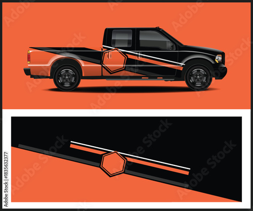 Vector illustration of a modified black pickup truck with orange accents