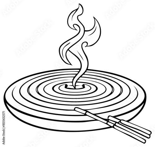Swirling Smoke Rises From Burning Mosquito Coil with Matches Vector Illustration