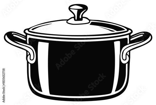 Cooking Pot Illustration with Lid and Handles Kitchenware Vector Graphic