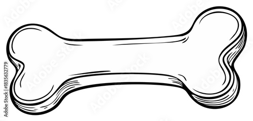 Dog bone illustration with outline and black strokes, isolated on white background.