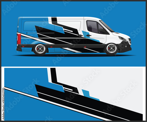 Modern van wrap design with abstract graphics for vehicle branding and advertising