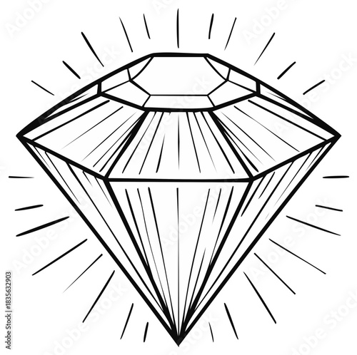 Elegant Line Art of a Diamond, Shining Gemstone Design on White Background