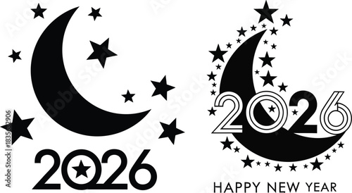 2026 new year with moon and stars vector illustration