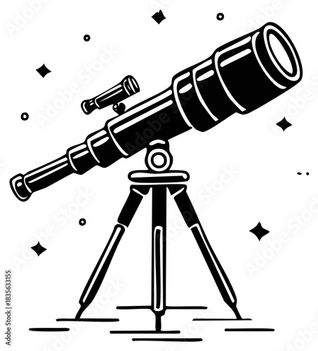 Telescope on tripod for stargazing with sparkling stars in the sky vector illustration