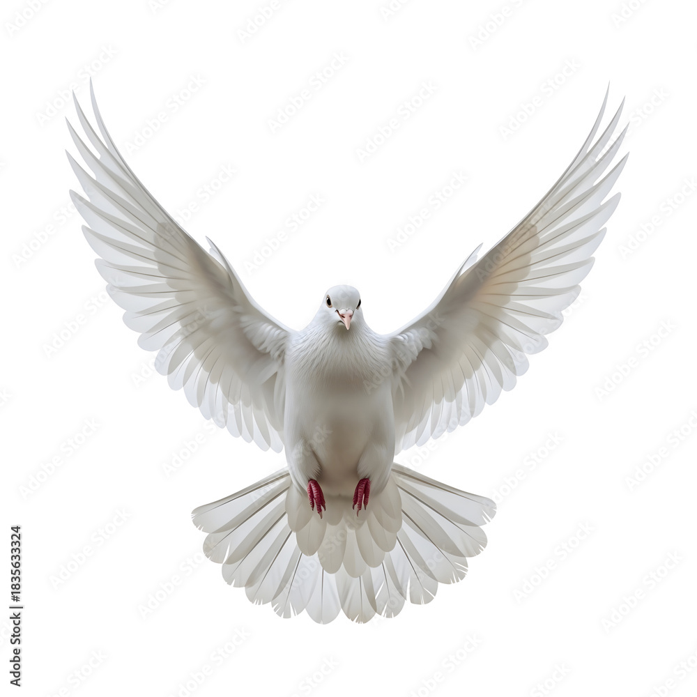 Fototapeta premium Graceful White Dove in Flight with Wings Spread Wide