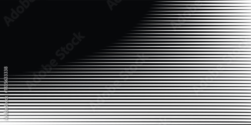 Seamless vector abstract black and white geometric pattern with fading wavy lines, tracks, and halftone stripes.