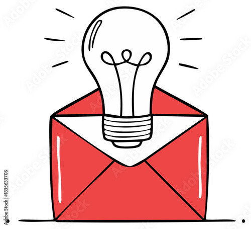 Concept ideas inside a red envelope with lightbulb symbol illustration