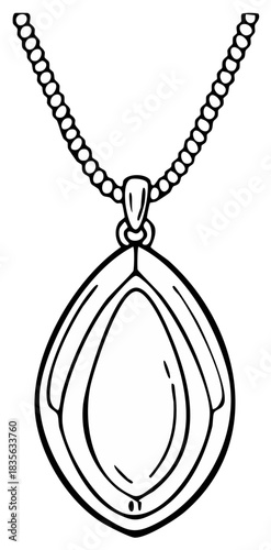 Elegant teardrop necklace design with beaded chain, jewelry pendant line drawing