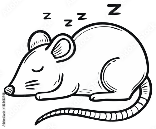 Cute cartoon mouse peacefully sleeping with Z's floating above its head in a doodle art style