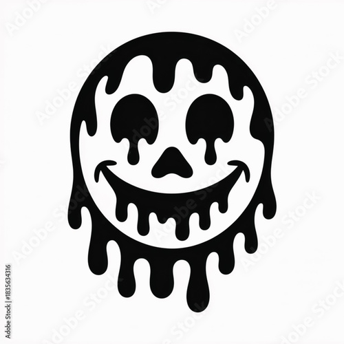 Black and white dripping skull face with wide smile Keywords: skull, face, dripping, melting