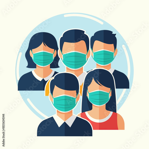 Group of People Wearing Face Masks for Protection Against Virus.