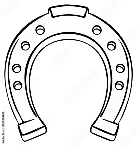 Classic horseshoe outline with nail holes and reinforced tips for luck and equestrian themes