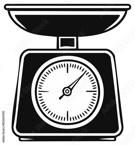 Monochrome Illustration of Vintage Kitchen Scales for Recipe Measurement, Precision and Weight