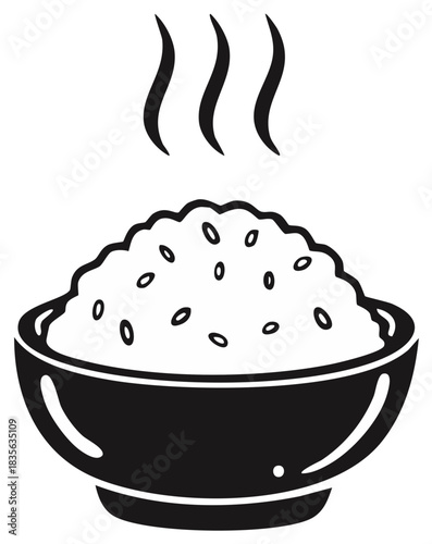 Steaming hot white rice in a bowl traditional Asian cuisine simple graphic illustration food icon