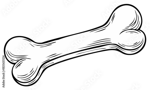 Illustration of an Uncolored, Cartoon Style, Bone in a Minimalist Style