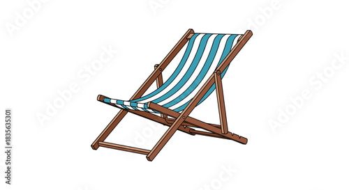 Classic wooden deck chair with blue and white striped fabric, perfect for beach relaxation, summer vacations, and poolside lounging.