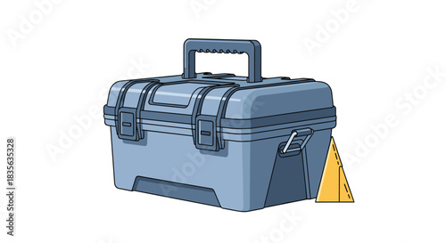 Sturdy blue plastic toolbox with a secure latch and comfortable handle, shown with a small yellow tool, ready for repairs and DIY projects.