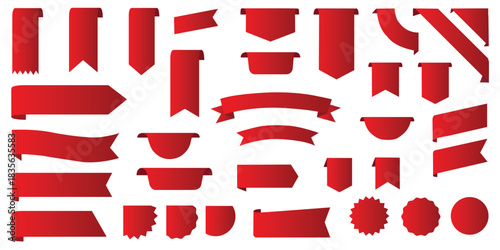 Label banners for web page, NEW tag badges, vector icons. Red sticker signs, corner label banners and ribbons for product promotion sale, new arrival in store and online shop special price offers