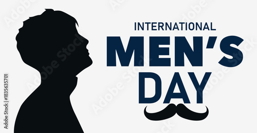 Bold Men’s Day typography with a male profile silhouette, perfect for posters, social media, banners, and awareness graphics.