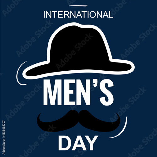Creative Men’s Day design featuring a hat and mustache silhouette, ideal for modern greeting cards, ads, and social media posts.