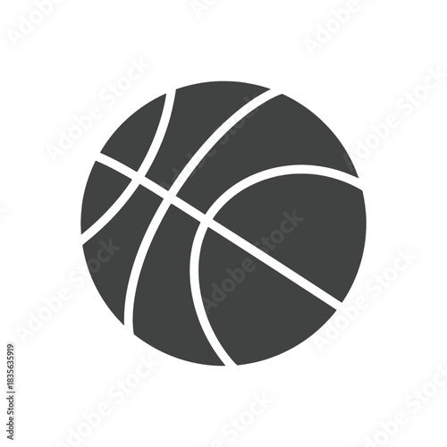 A simple black and white illustration of a classic basketball design